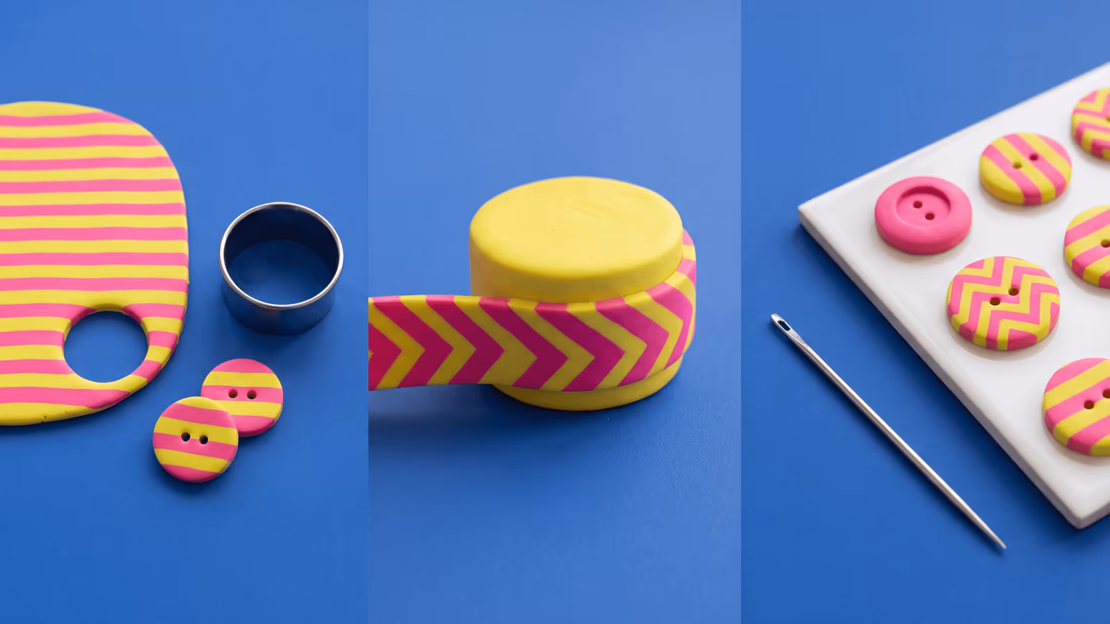 Polymer Clay Striped Buttons, Chevron Wraps, and Drum Blanks