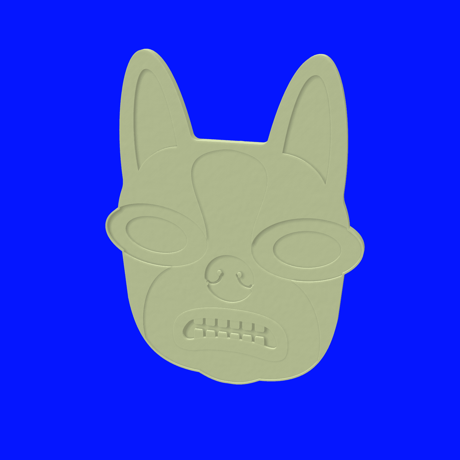 A 150 mm one-colour relief Boston Terrier face, pressed from a single slab of clay.