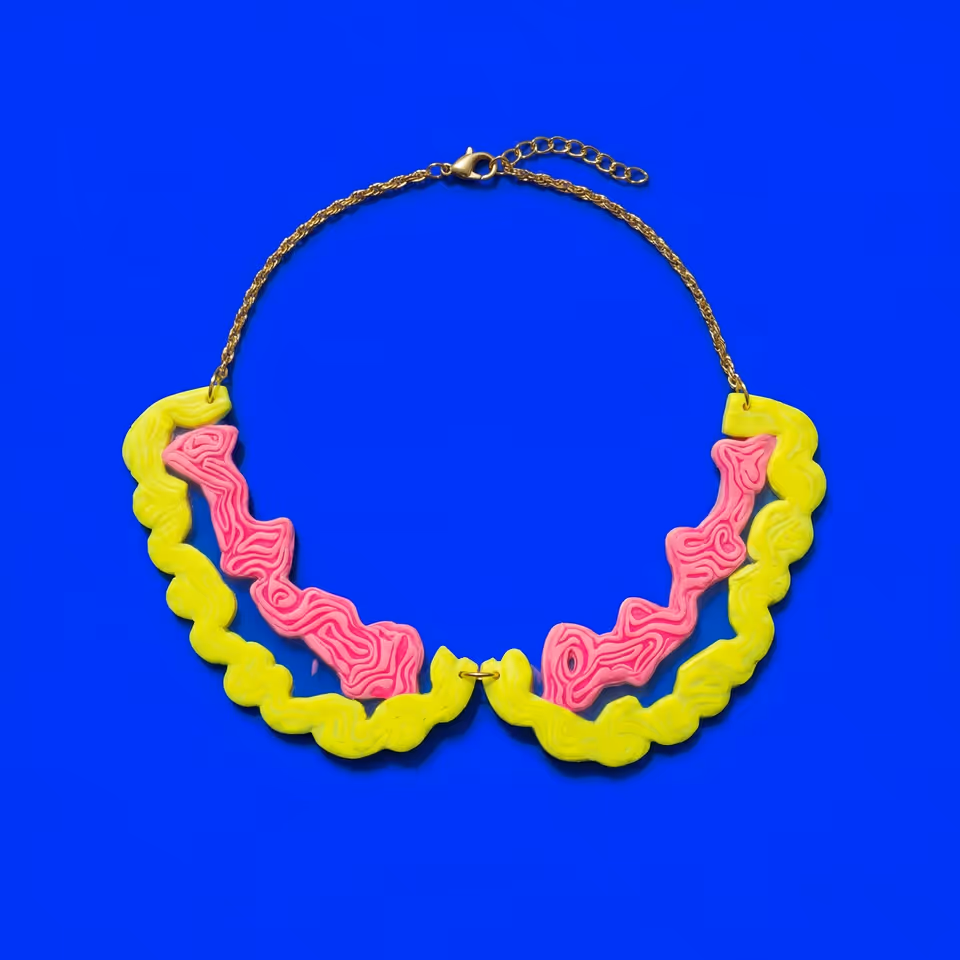 Acid Yellow and Hot Pink Relief Scallop Collar Necklace