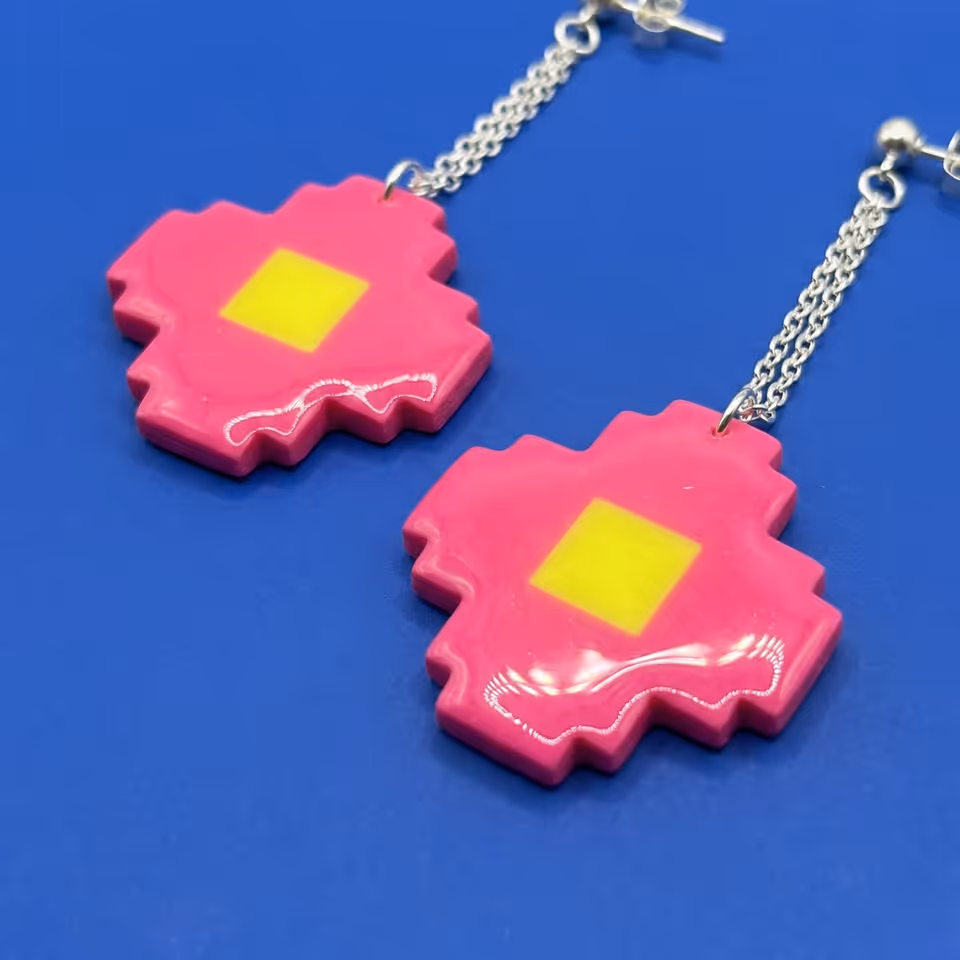 Hot Pink Pixel Flower Drop Earrings