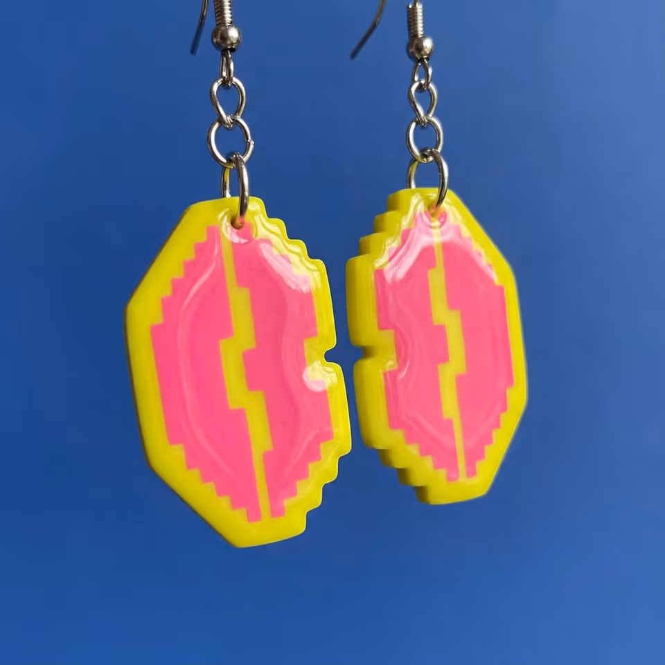 Pink and Yellow Pixel Lips Earrings