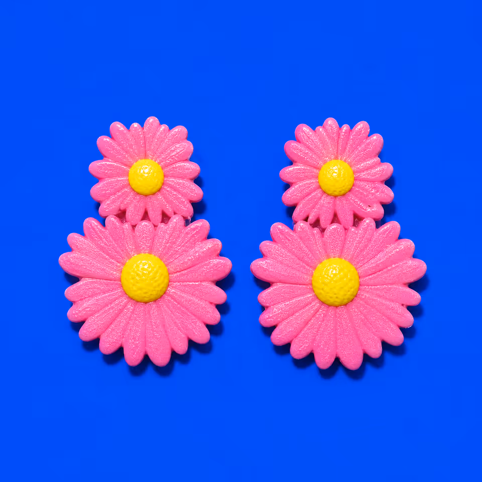 Hot Pink Stacked Daisy Drop Earrings