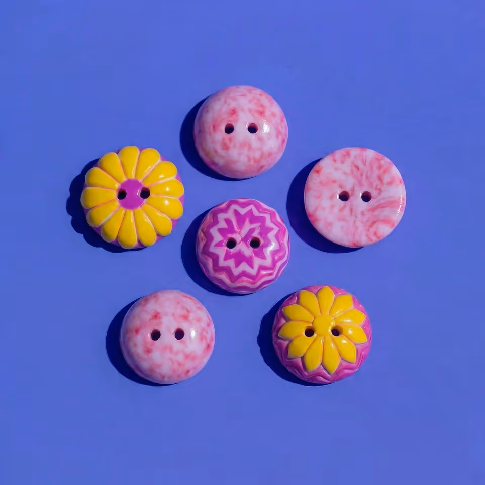Pink Marbled and Floral Domed Two-Hole Button Set