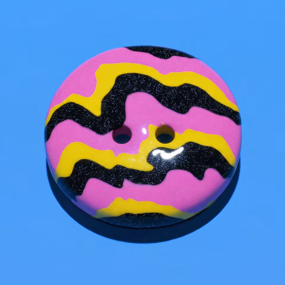 Pink, Yellow, and Black Oversized Wavy Two-Hole Button