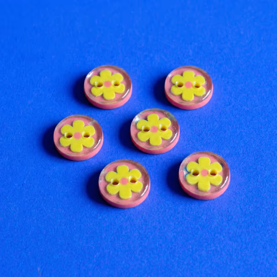Pink and Yellow Flower Dome Buttons