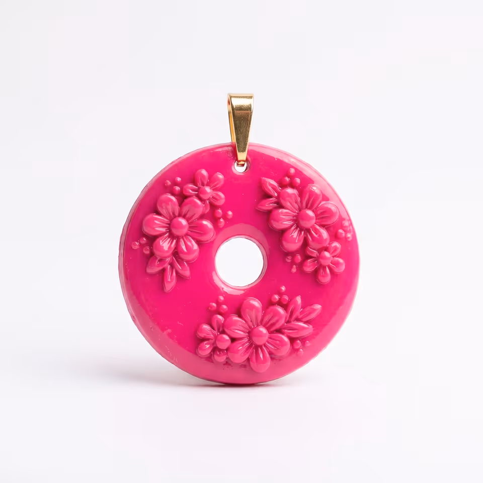Hot Pink Flat Flower Medallion Necklace