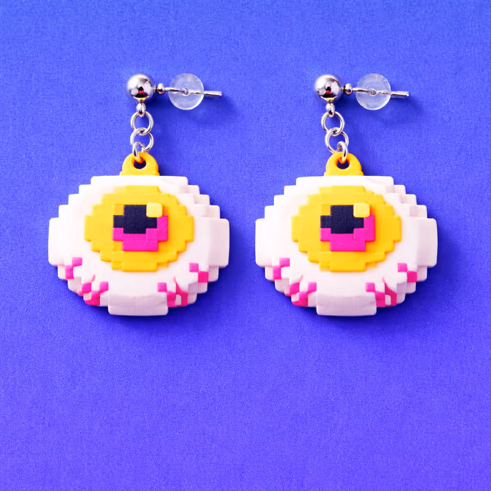 White Pixel Eyeball Earrings