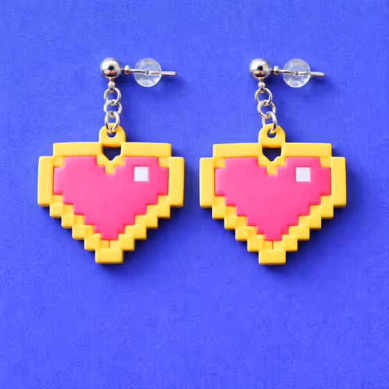 Hot Pink Pixel Heart Earrings