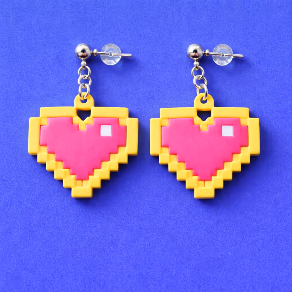 Hot Pink Pixel Heart Earrings