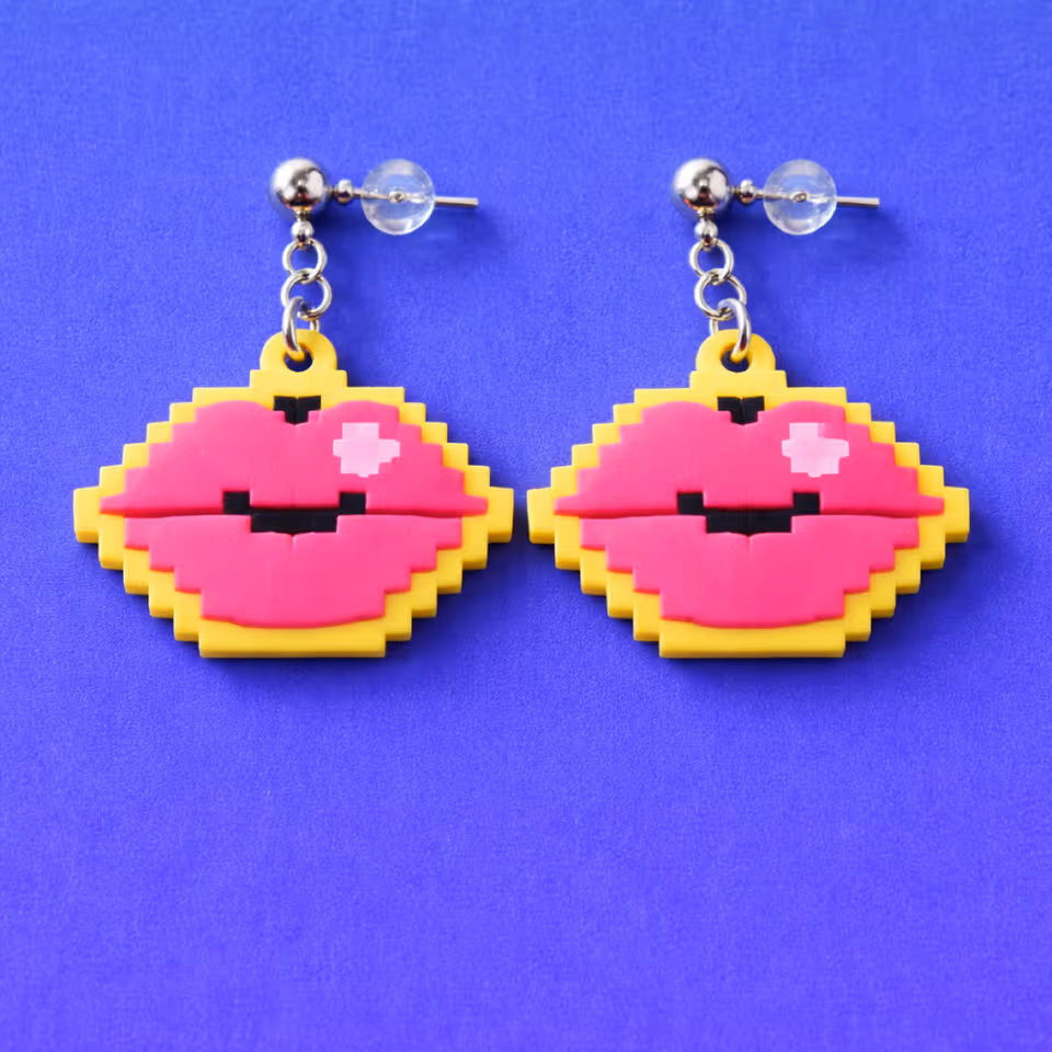 Hot Pink Pixel Lips Earrings