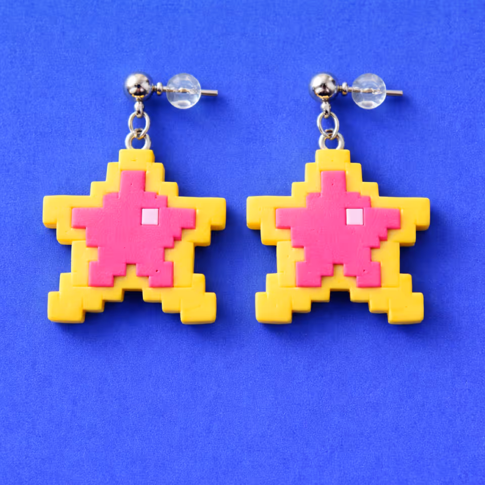 Hot Pink Pixel Star Earrings