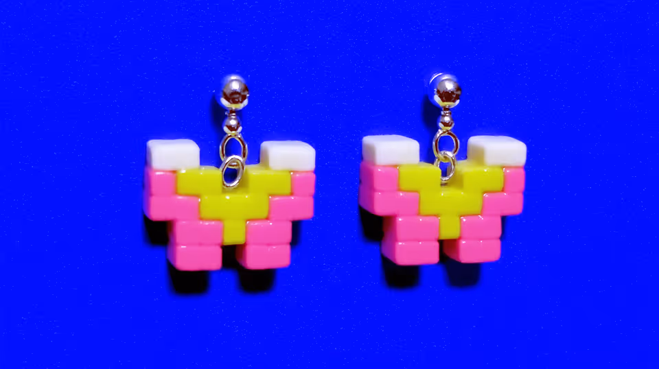 Pink and Yellow Pixel Butterfly Drop Earrings