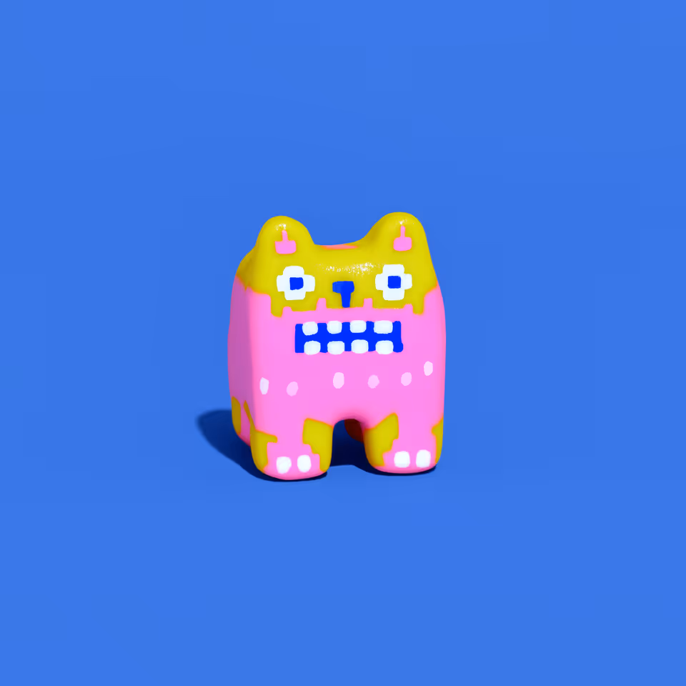 Pink and Yellow Chubby Pixel Cat Figurine