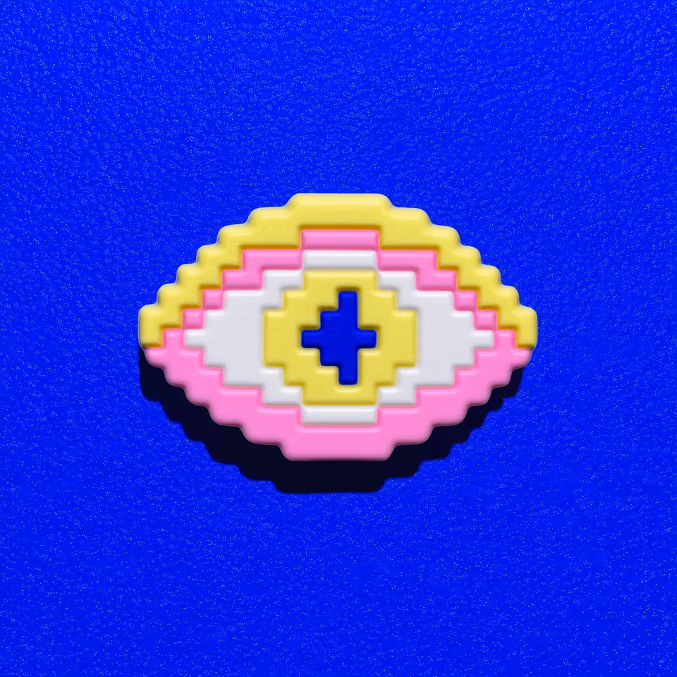 Yellow and Pink Flat Pixel Eyeball Brooch