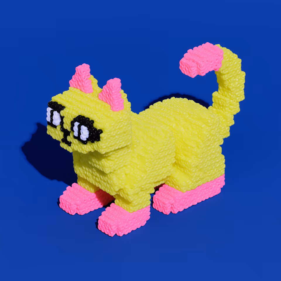 Yellow Fuzzy Textured Pixel Cat Figurine