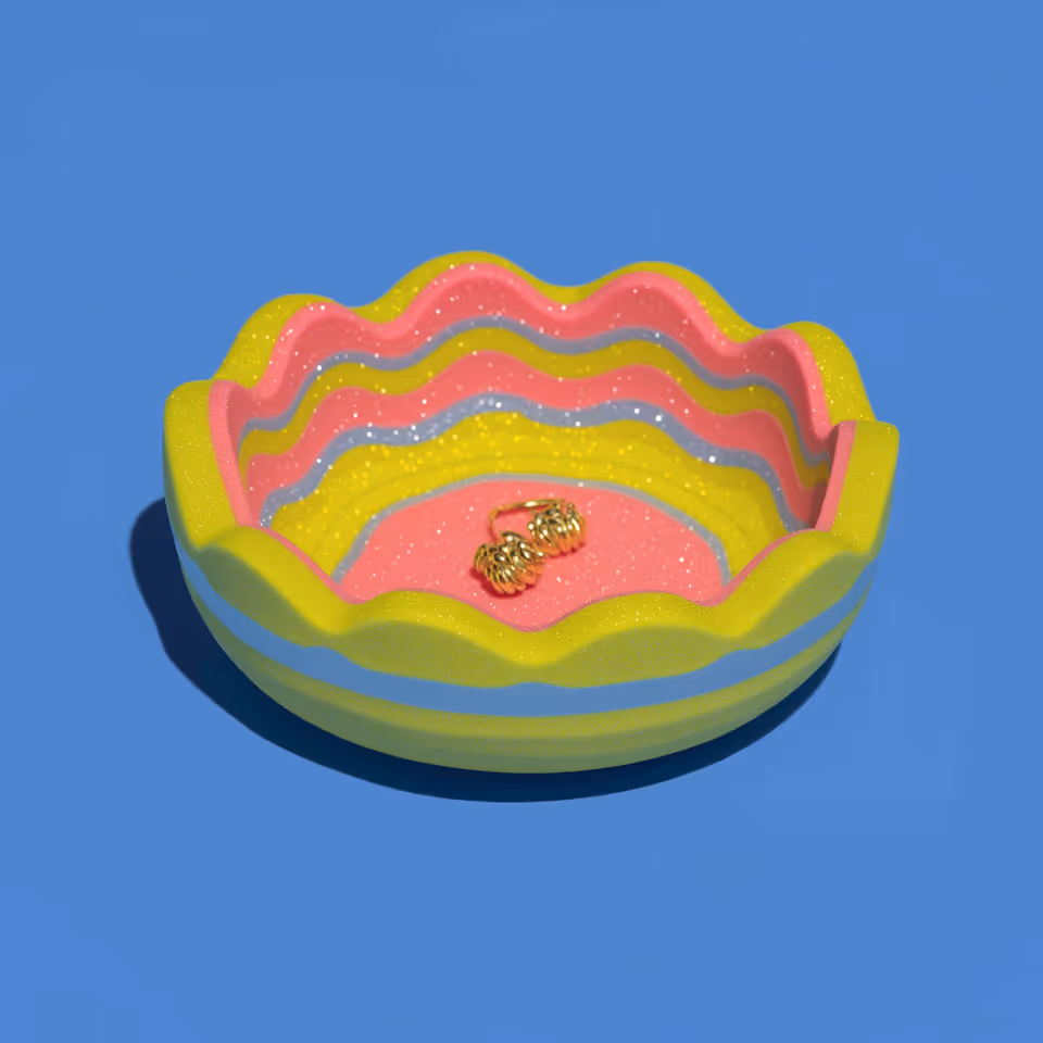 Pink, Yellow, and Blue Glitter Wavy Trinket Dish