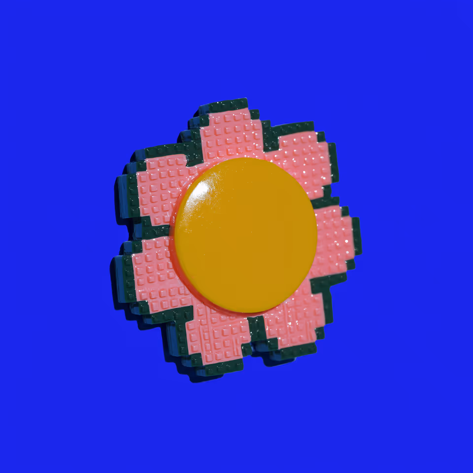 Pink Grid Flower Brooch with Yellow Dome Center