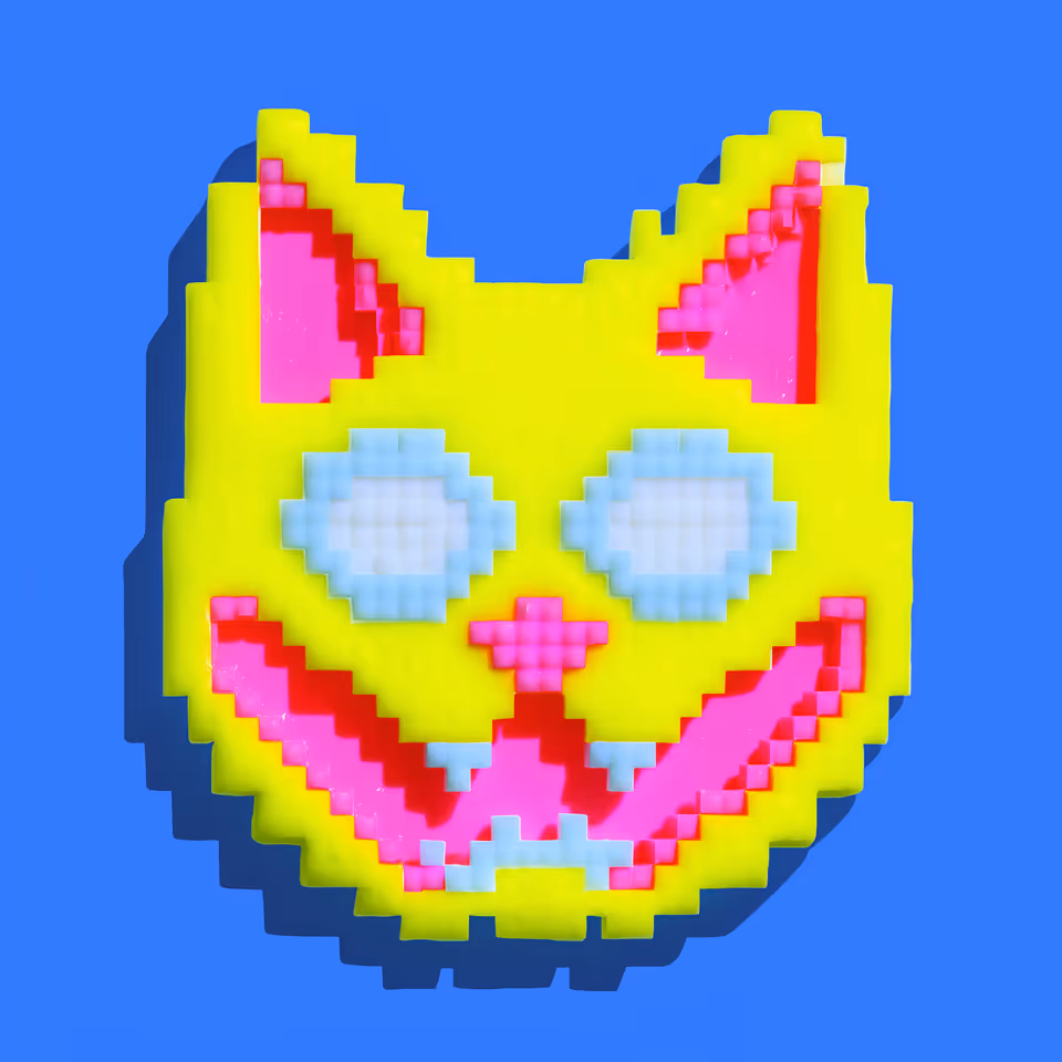 Yellow and Pink Grinning Pixel Cat Brooch