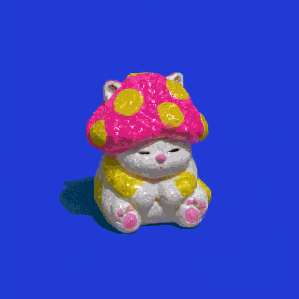 White Mushroom Cap Cat Figurine