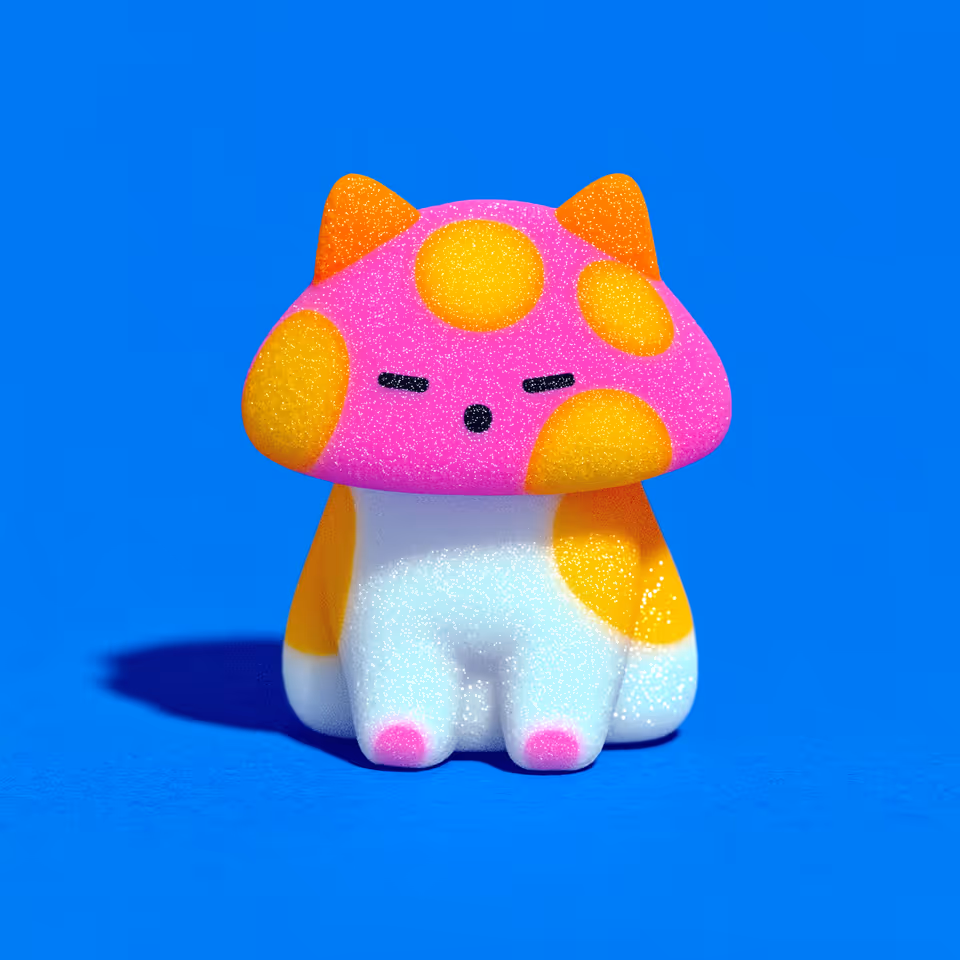 Magenta Glitter Mushroom Cat Figurine