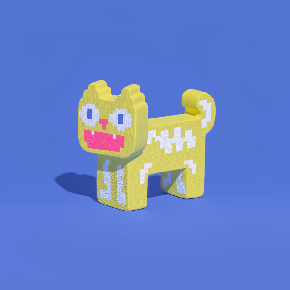 Yellow Minimal Pixel Cat Figurine