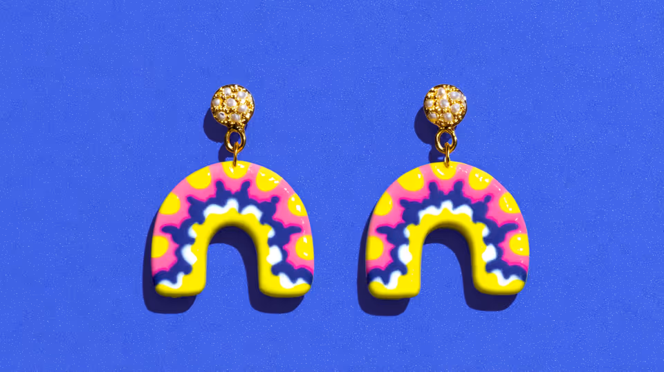 Pink and Yellow Scalloped Arch Drop Earrings