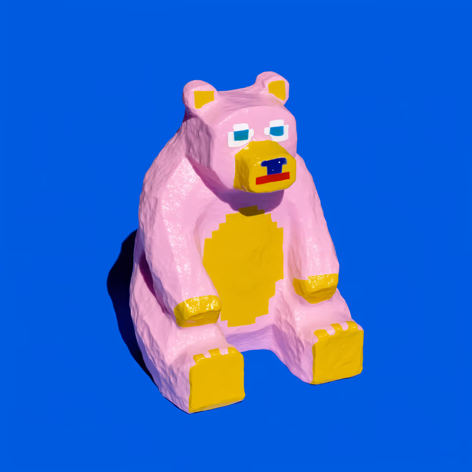 Pink Rounded Pixel Bear Figurine