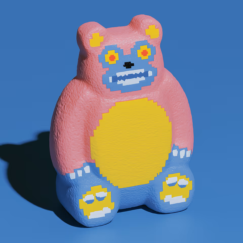 Pink Textured Pixel Bear Figurine