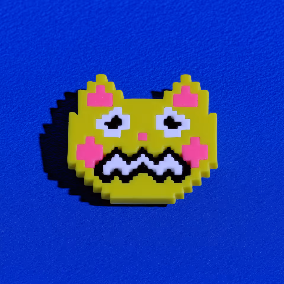 Yellow and Pink Worried Pixel Cat Brooch