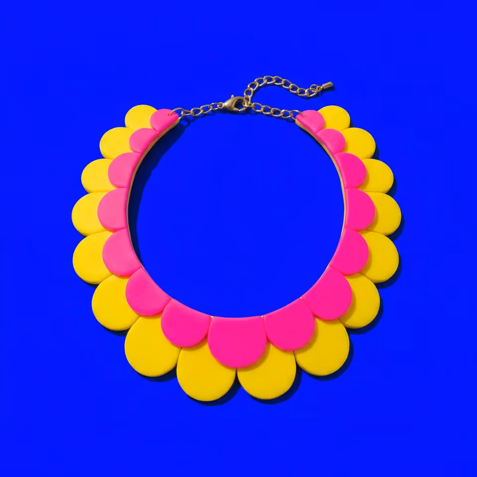 Hot Pink and Yellow Layered Scallop Collar Necklace