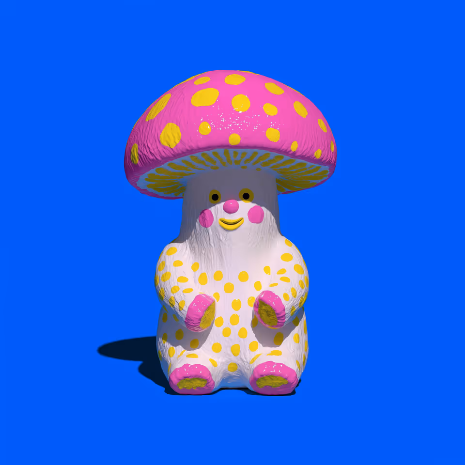 Pink and Yellow Spotted Mushroom Creature Figurine