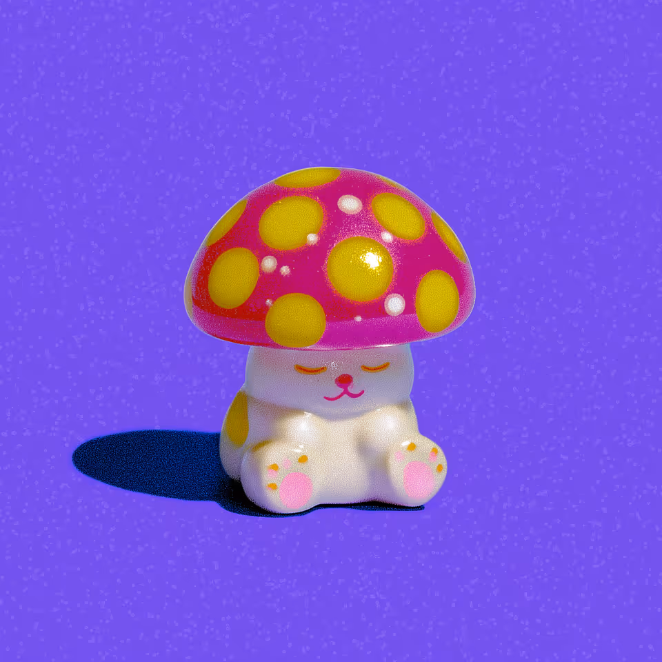 Pink Mushroom Hat Cat Figurine