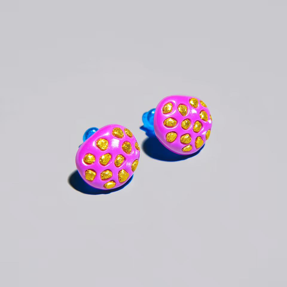 Hot Pink Dome Studs with Gold Pebble Inlay