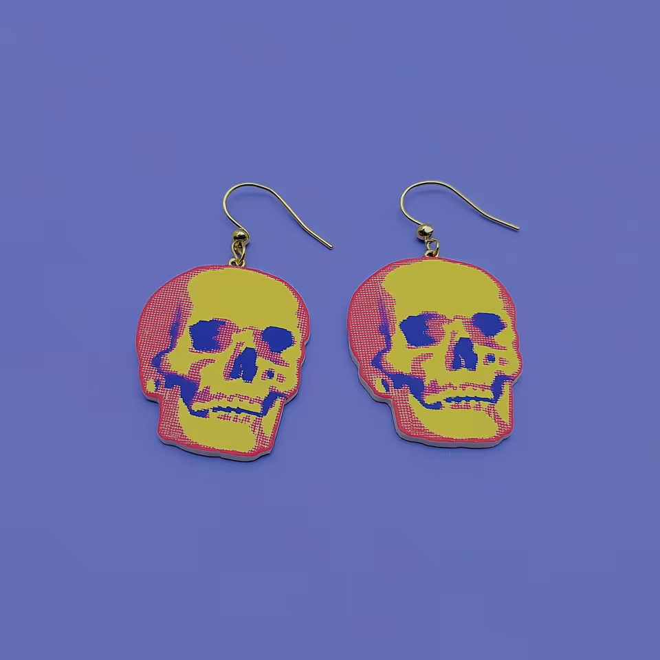 Halftone Skull Drop Earrings