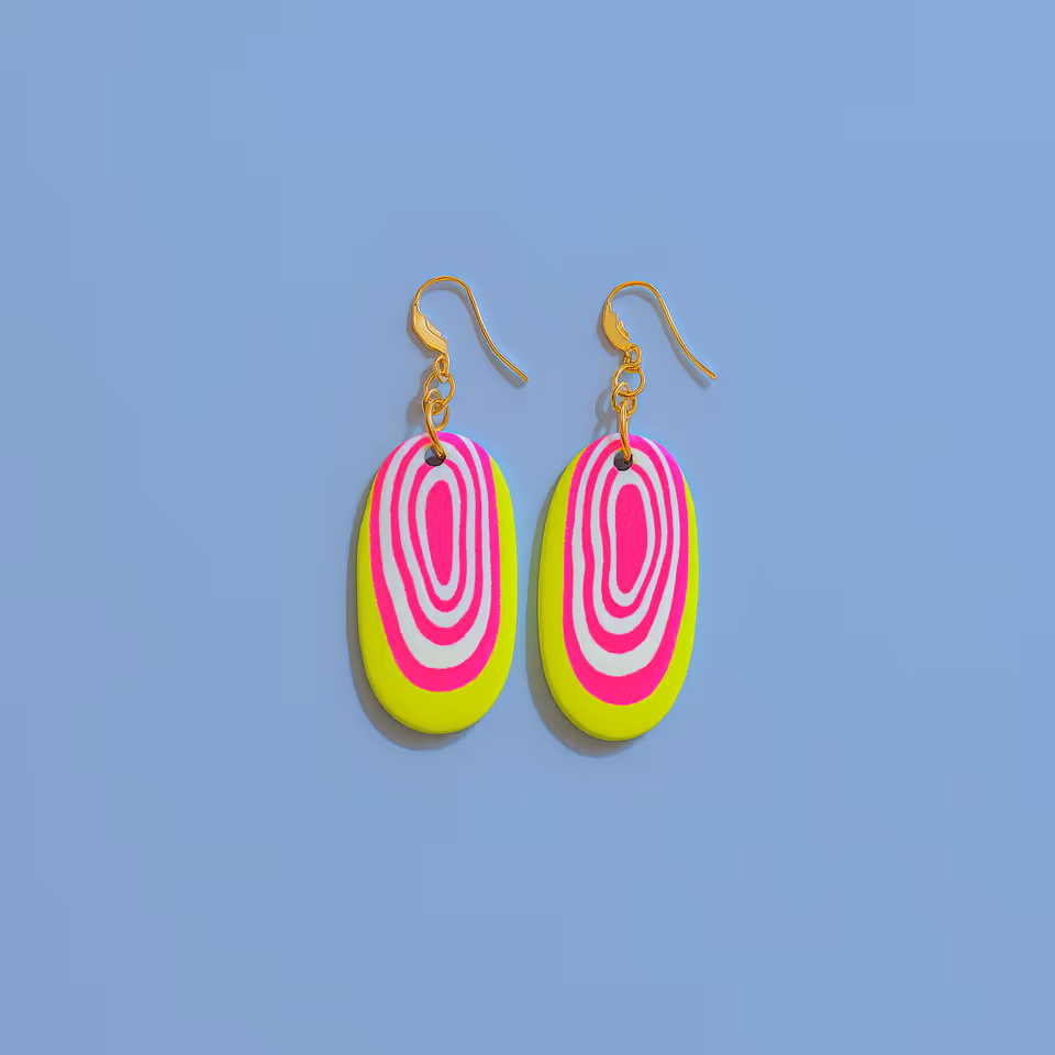 Neon Bullseye Oval Drop Earrings