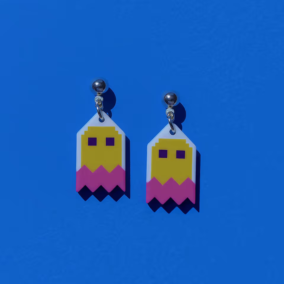 Yellow Pixel Ghost Earrings