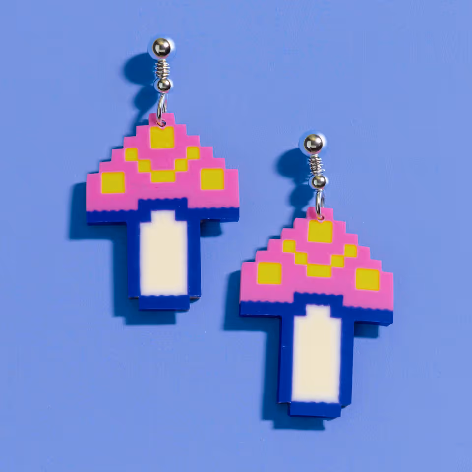 Hot Pink Pixel Mushroom Earrings