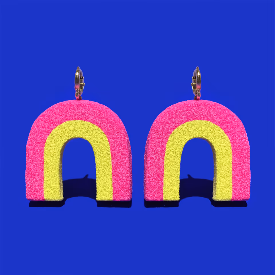 Hot Pink and Yellow Nested Arch Earrings
