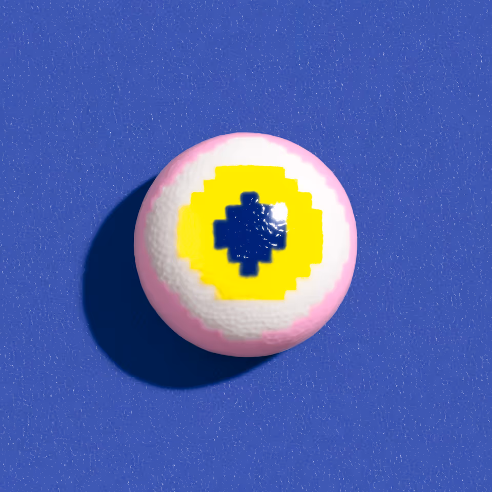 Pink and Yellow Round Pixel Eyeball Brooch