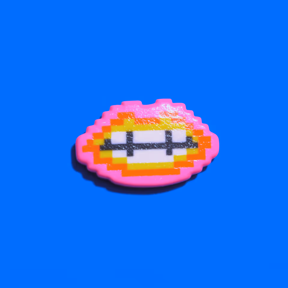 Pink Orange and Yellow Pixel Lips Brooch