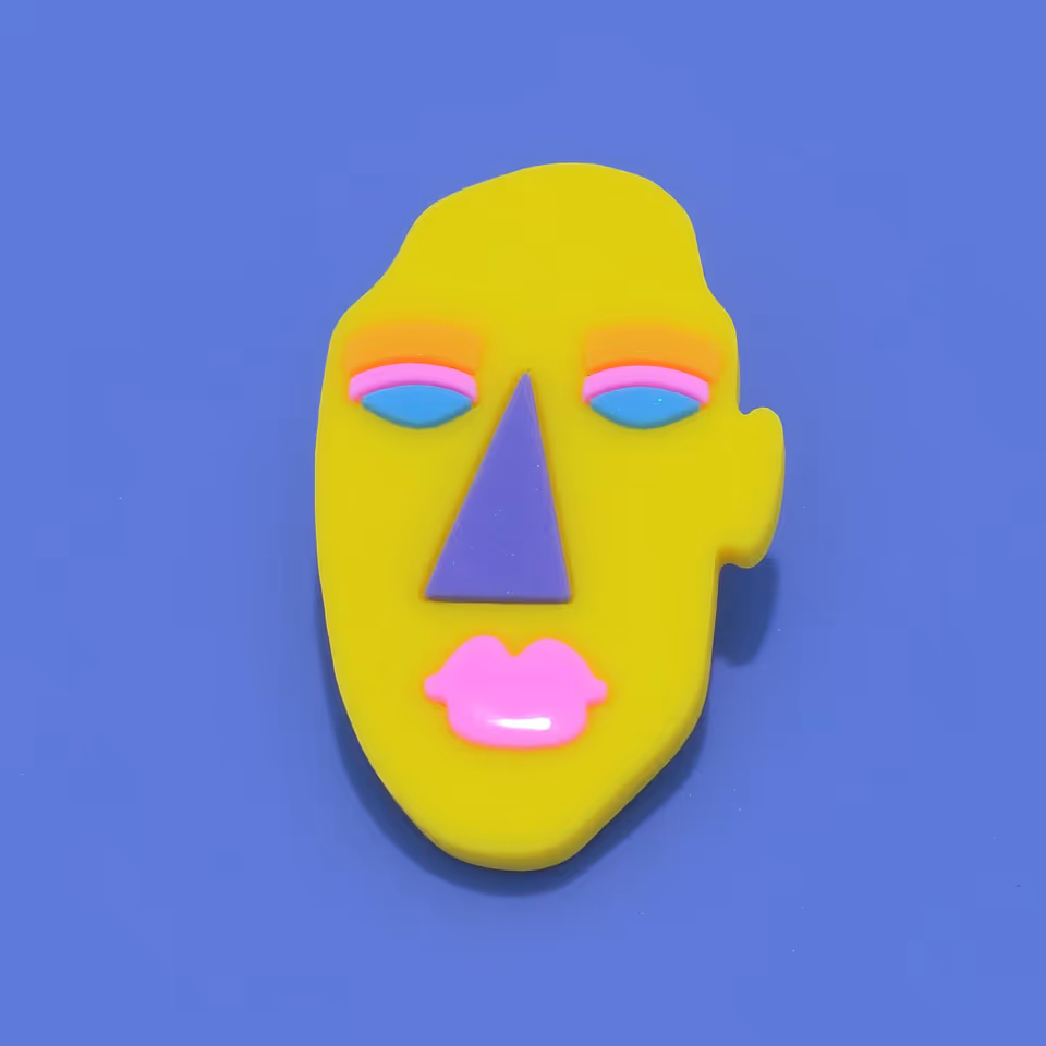 Acid Yellow Abstract Face Brooch