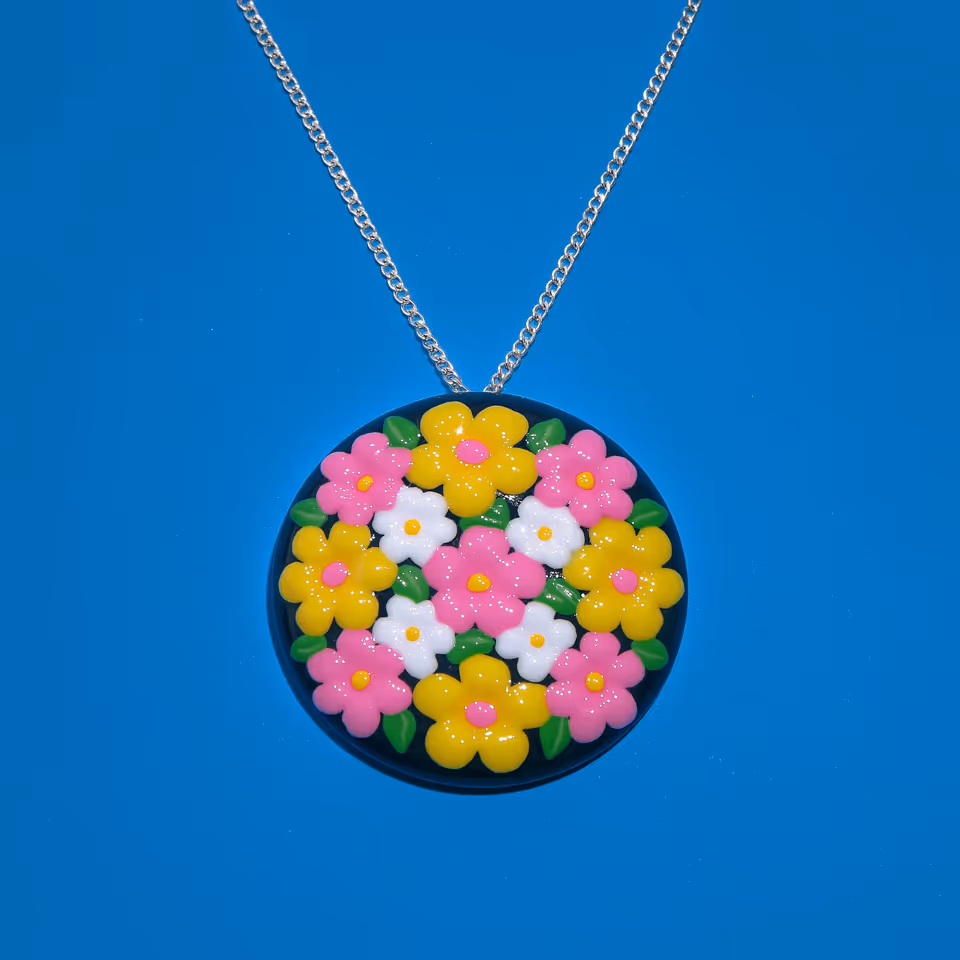 Pink Yellow and White Floral Mosaic Pendant
