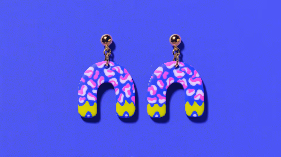 Cobalt Arch Earrings with Pink Squiggle Inlay